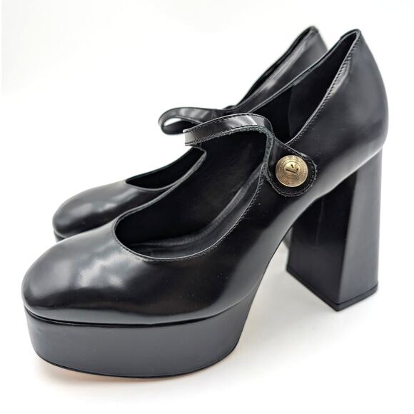 Larroudé Emma Platform Mary Jane Pump Women's Black Leather Size US8 EU38.5 - Picture 1 of 10
